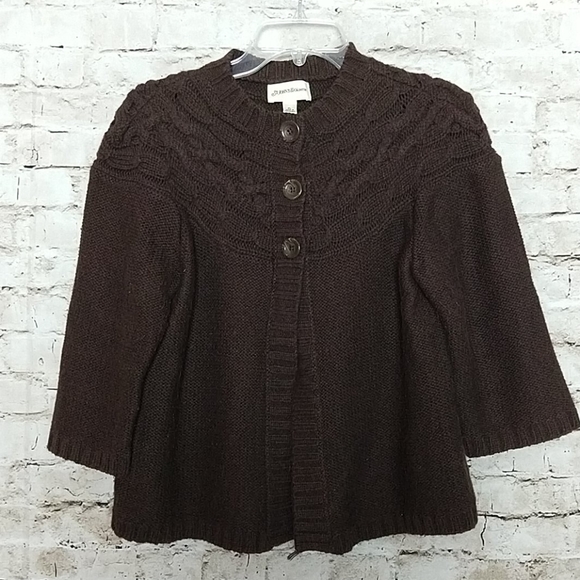 Cardigan Size Large Petite Chocolate Brown Cable Knit Button Front - Picture 1 of 3